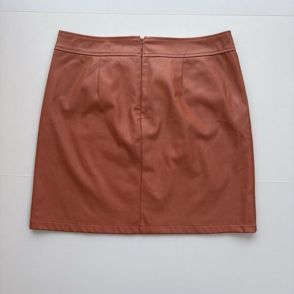 Loft Skirt Soft Vegan Faux Leather Lined A-Line Size 10 Cognac Office Career - Picture 3 of 10